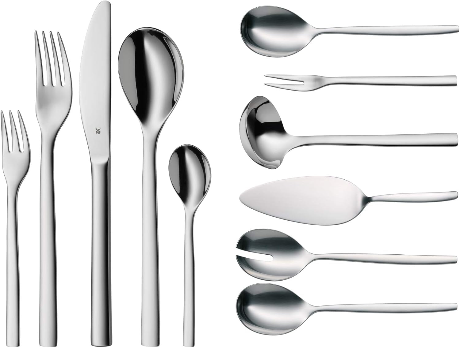 WMF Atria Besteck Set 12 Personen, Essbesteck 60 Teilig, Monobloc-Messer, Cromargan Edelstahl Poliert, Spülmaschinenfest Bucatarie Naty Shop Single 66-Teilig