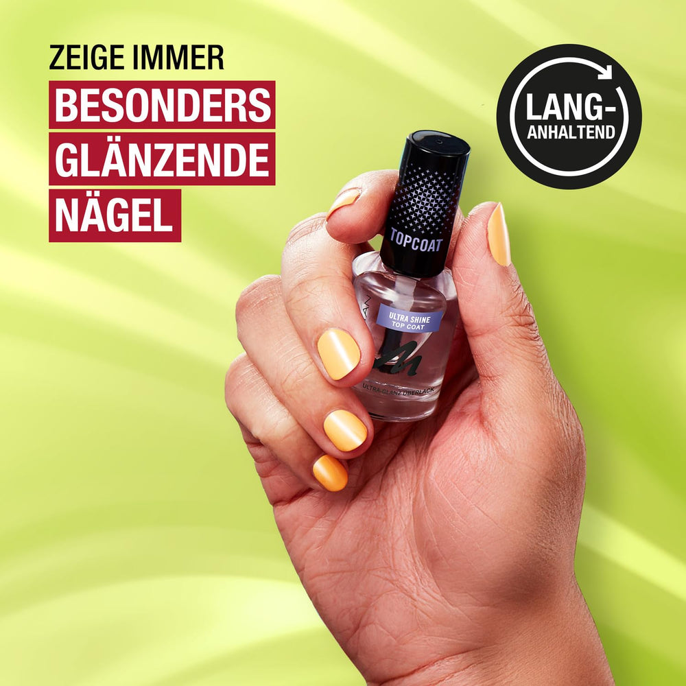 Manhattan Nail Top Coat Ultra Shine, top coat transparent au fini brillant pour une manucure longue durée, 12 ml