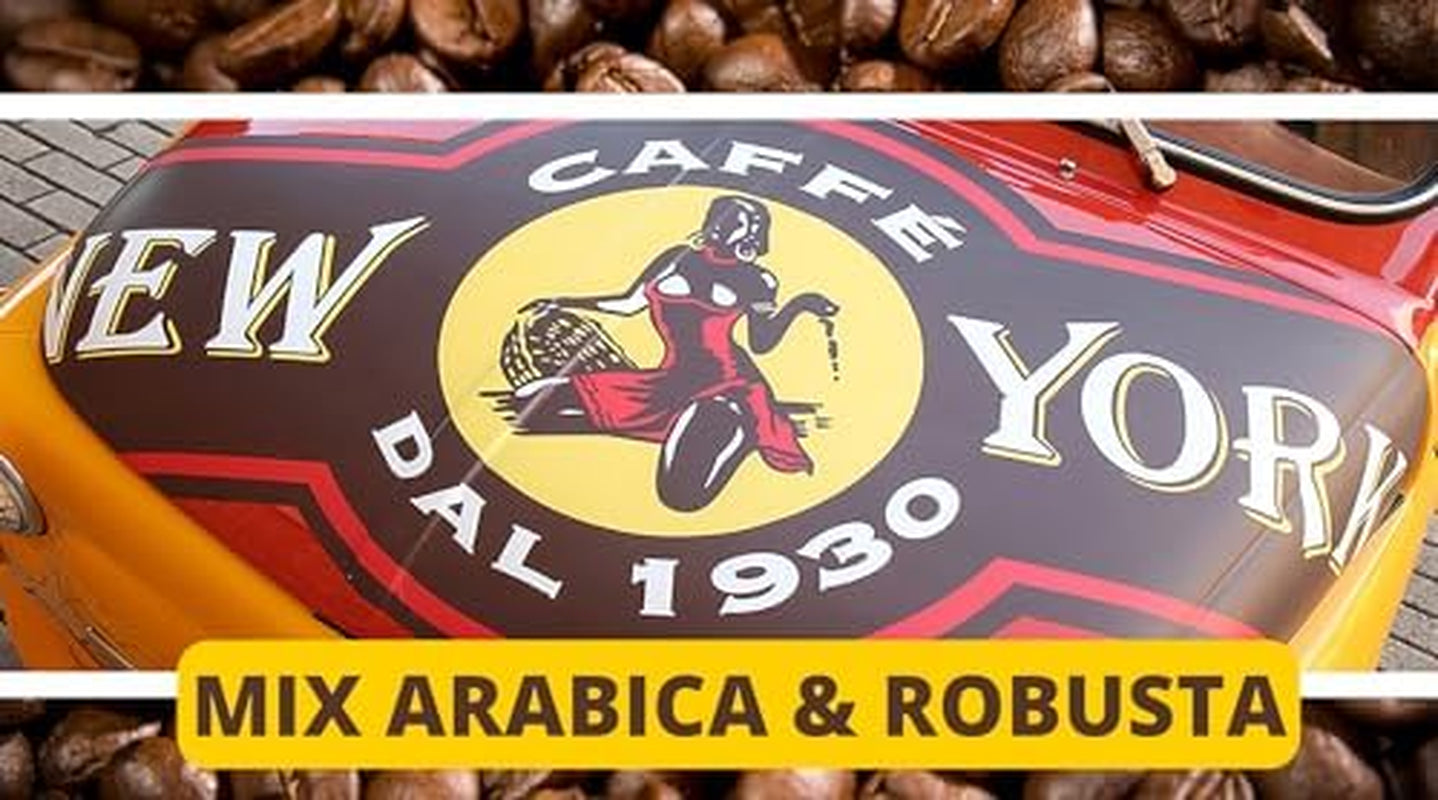 Caffè New York - XXXX - Café en grains, arôme intense mais fin, Arabica et torréfaction moyenne, robuste, à moudre, expresso italien, mélange de bar - haute qualité depuis 1930 - 1 kg, en grains