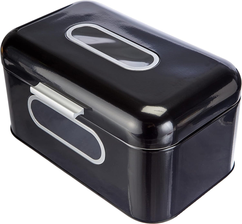 ECHTWERK Corbeille à Pain Rétro en Métal avec Fenêtre et Couvercle, Ensemble de 3 Boîtes de Rangement Élégantes, Capacité 1,4 L, Boîtes de Conservation Alimentaires Rouges Naty Shop Noir S Simple