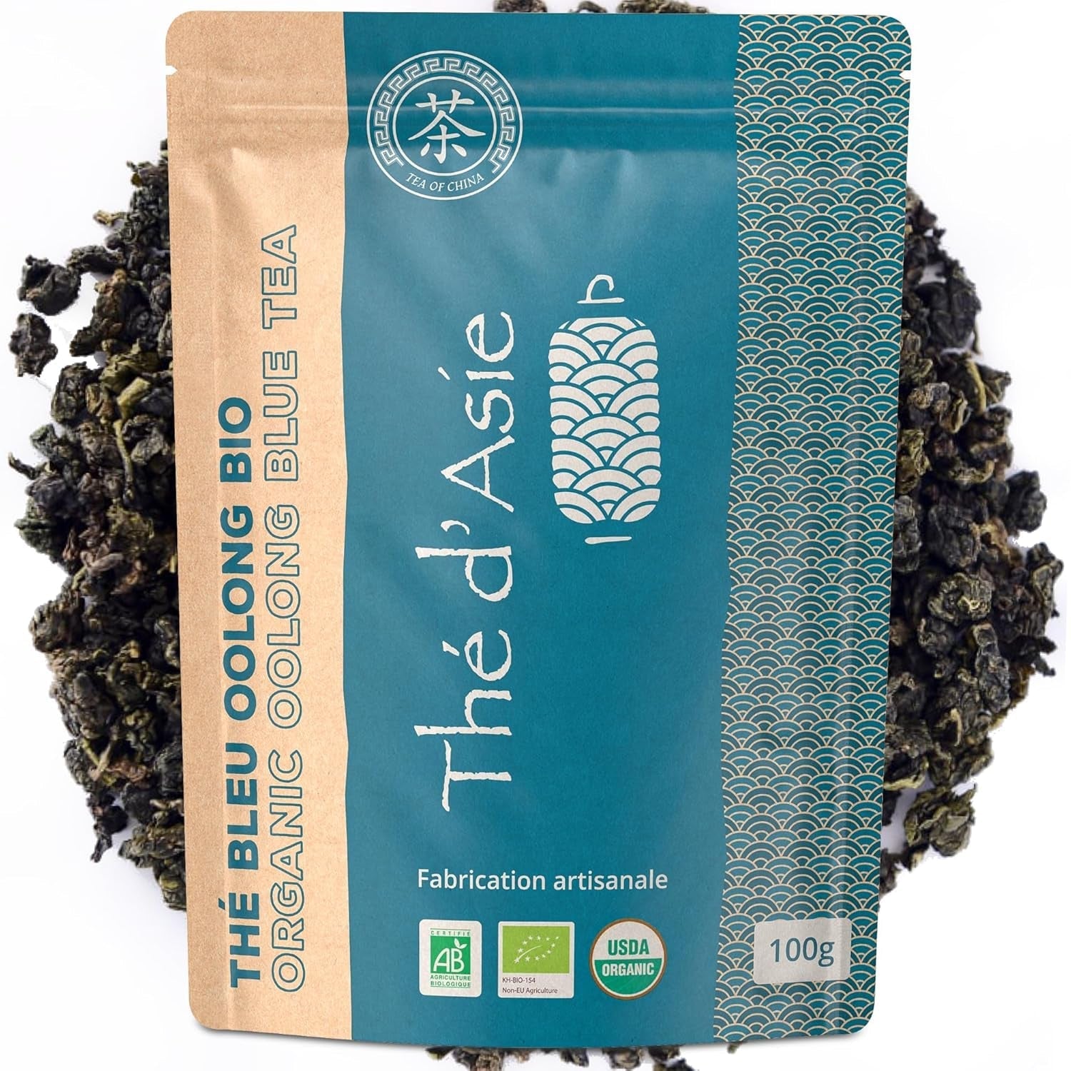 Khla - Thé Oolong Bio 100 G - Thé Bleu - Thé Naturel en Vrac - Thé Asiatique Biologique - En Vrac et Coupé - Tisane et Infusé - Origine Chine