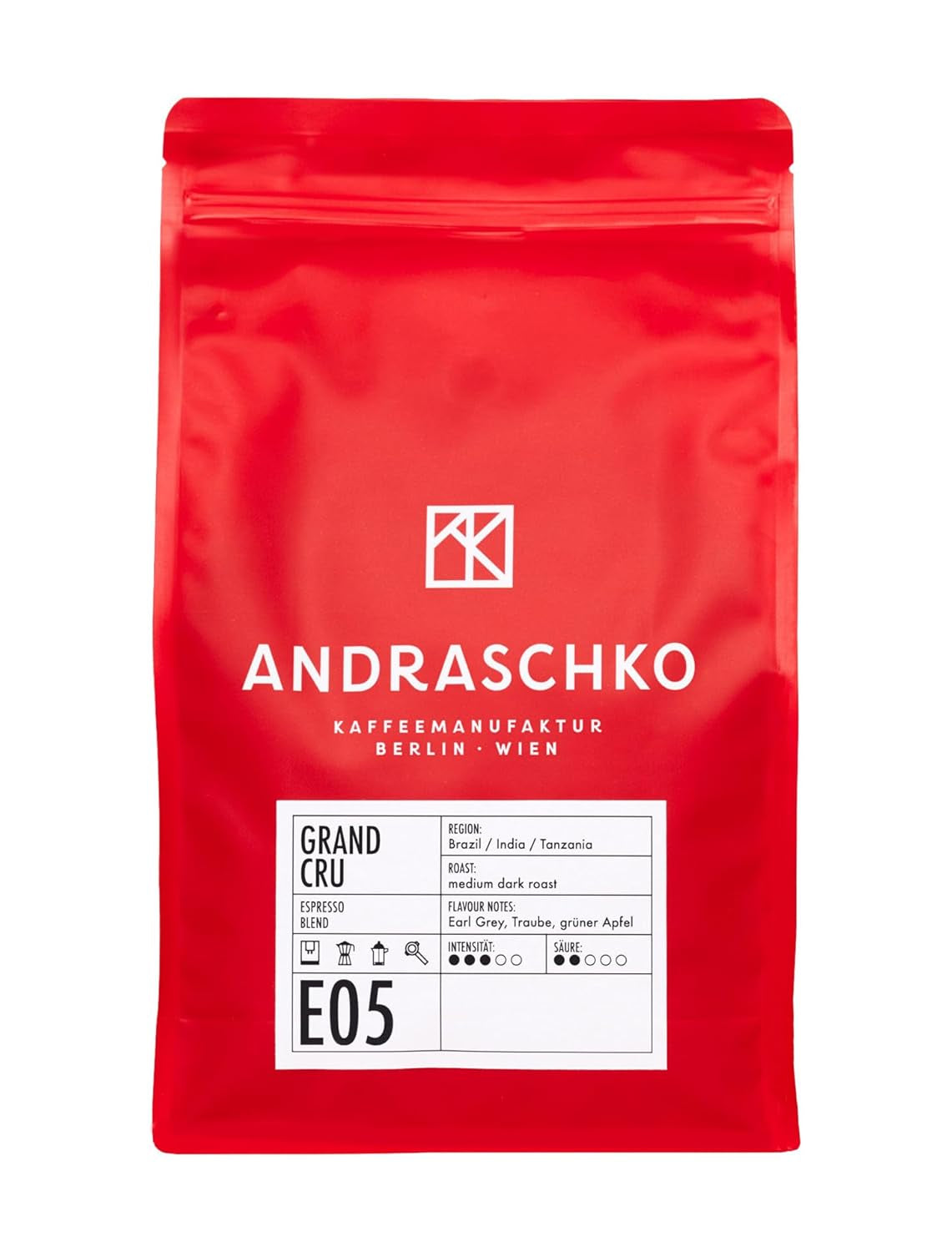 Mélange d'espresso Grand Cru - 100% Arabica du Brésil, d'Inde et de Tanzanie - fruchtig & complexe avec Earl Grey, Traube & vert Apfel - ganze Bohnen - 1kg - frisch geröstet à Berlin