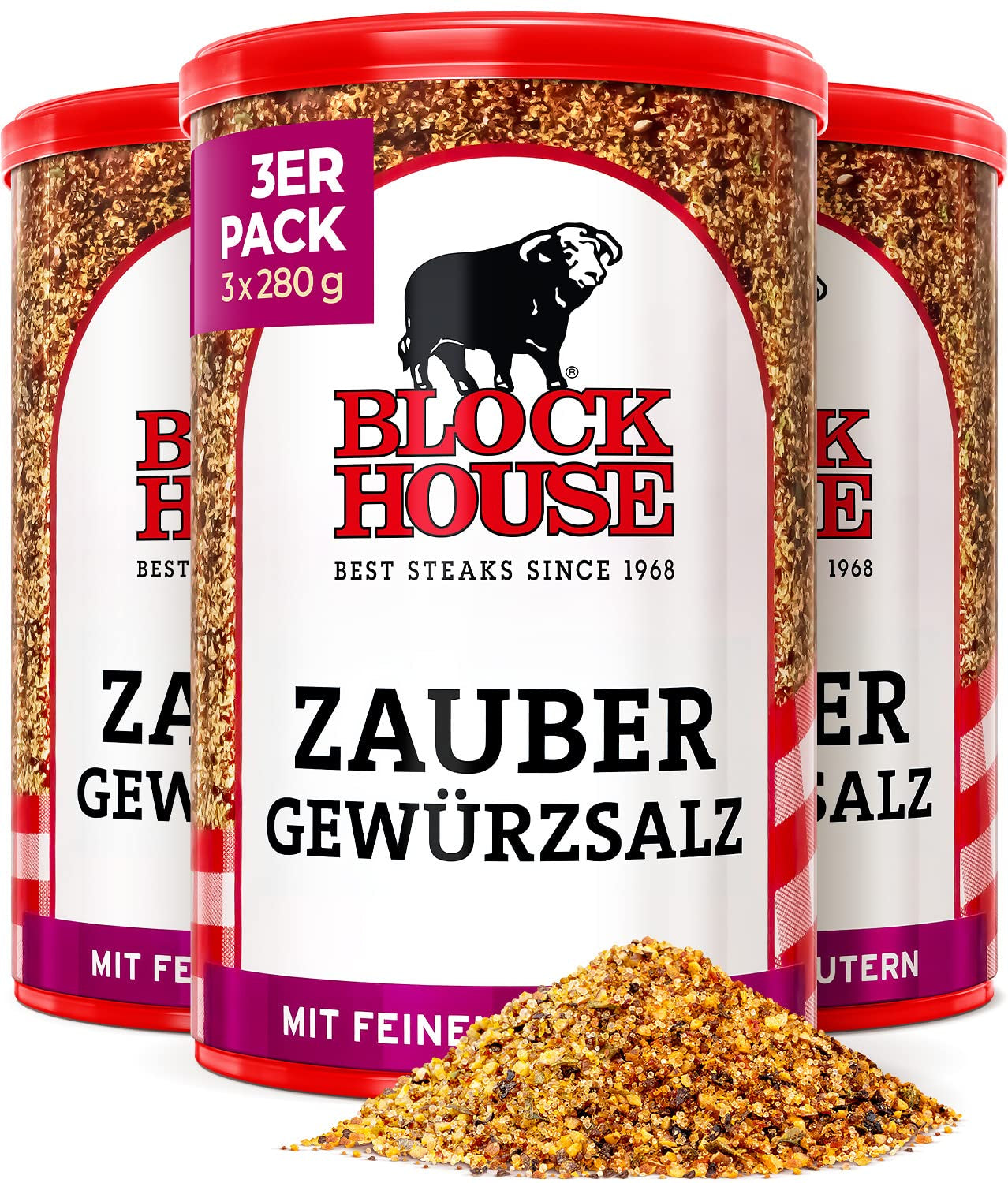 Block House Zaubergewürzsalz, Gewürzmischung für Fleisch, Fisch and Gemüse in Restaurantqualität, 280g Dose mit Streuaufsatz