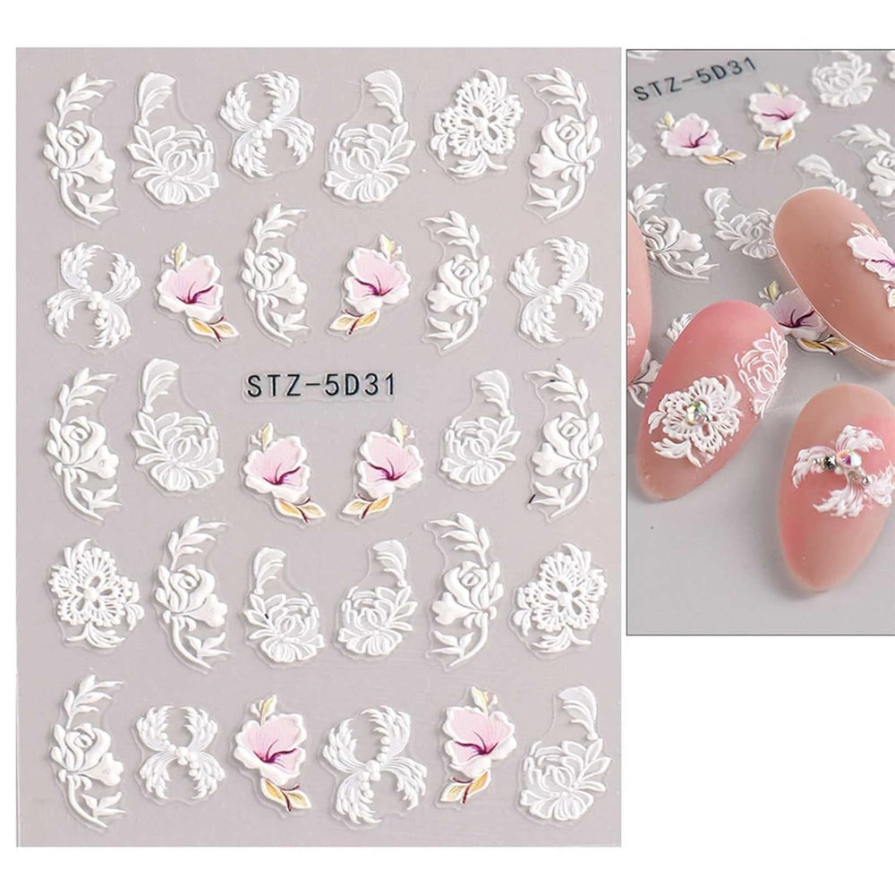 JMEOWIO Autocollants de manucure 3D pour ongles, fleurs, autocollants pour nail art, autocollants auto-adhésifs, bandes stéréoscopiques 5D, décoration de fleurs d'été, design de manucure, 4 feuilles