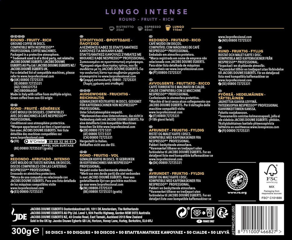 L'OR Suprême Lungo Intense 5, doux, Intensité 5/10, capsules de café compatibles Nespresso* Pro, 50 capsules
