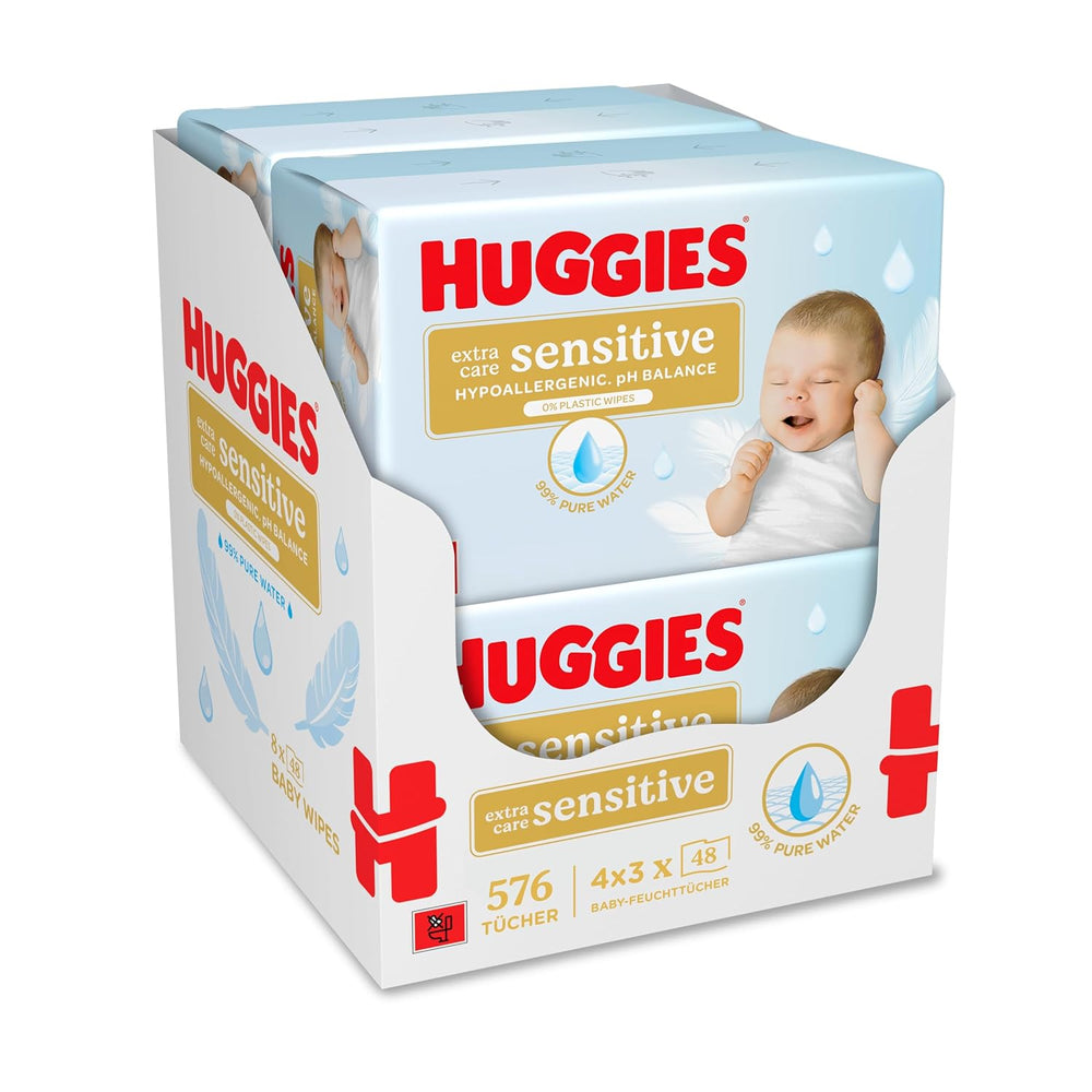 Lingettes pour bébés sensibles Huggies Pure Extra Care, 99 % d'eau, sans plastique, sans parfum