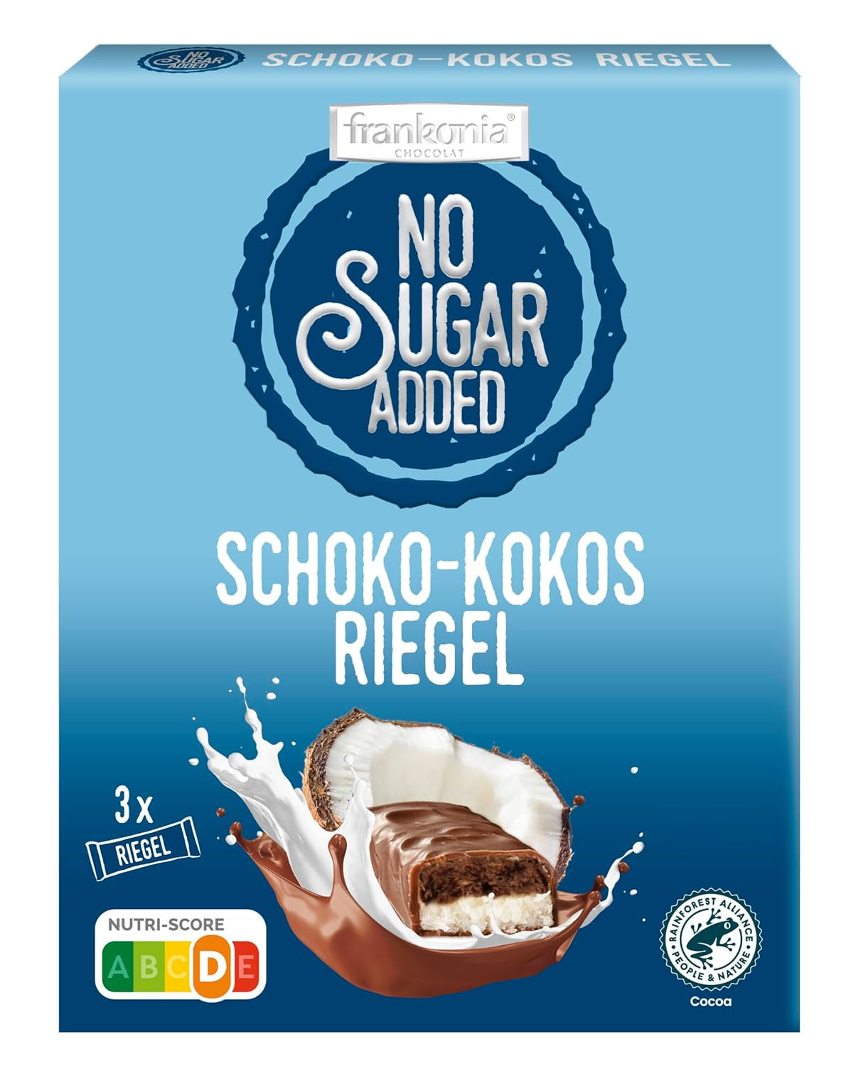 CHOCOLAT frankonia SANS SUCRE AJOUTÉ barres de chocolat et noix de coco, 100 g (3x33 g)