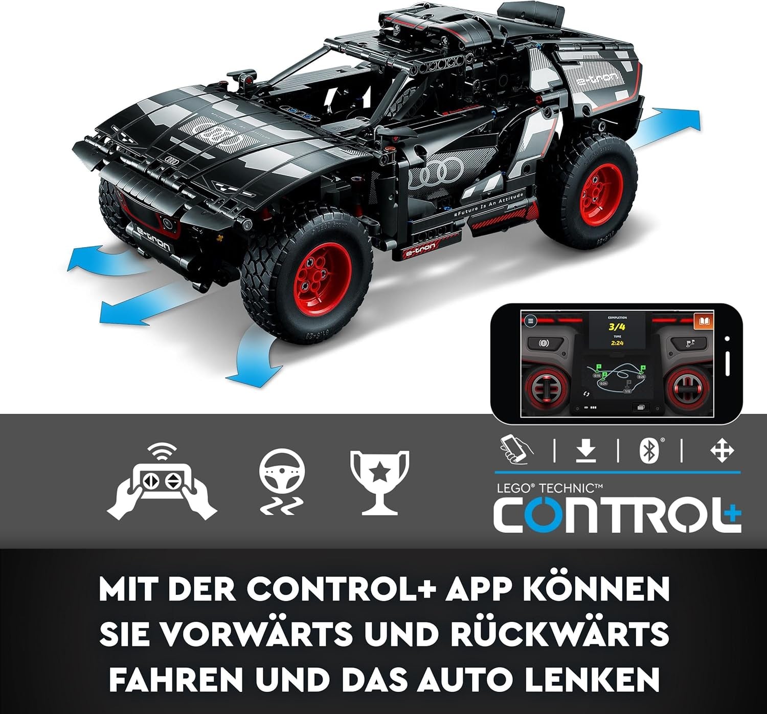 LEGO 42160 Technic Audi RS Q e-tron, véhicule de rallye automobile télécommandé, véhicule de rallye de rallye Dakar, pilote d'application RC avec Control+, conçu pour les jeunes, les filles et les fans à partir de 10 ans pour la construction