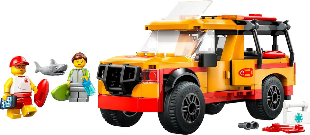 LEGO City Lifeguard Emergency Vehicle - Vehicul de teren cu 2 minifigurine și rechin - Set de construcție pentru fete și băieți cu vârsta peste 6 ani - Idee de cadou pentru surferi și fani ai sporturilor nautice 60453 Seturi de constructie Besuche den LEGO-Store