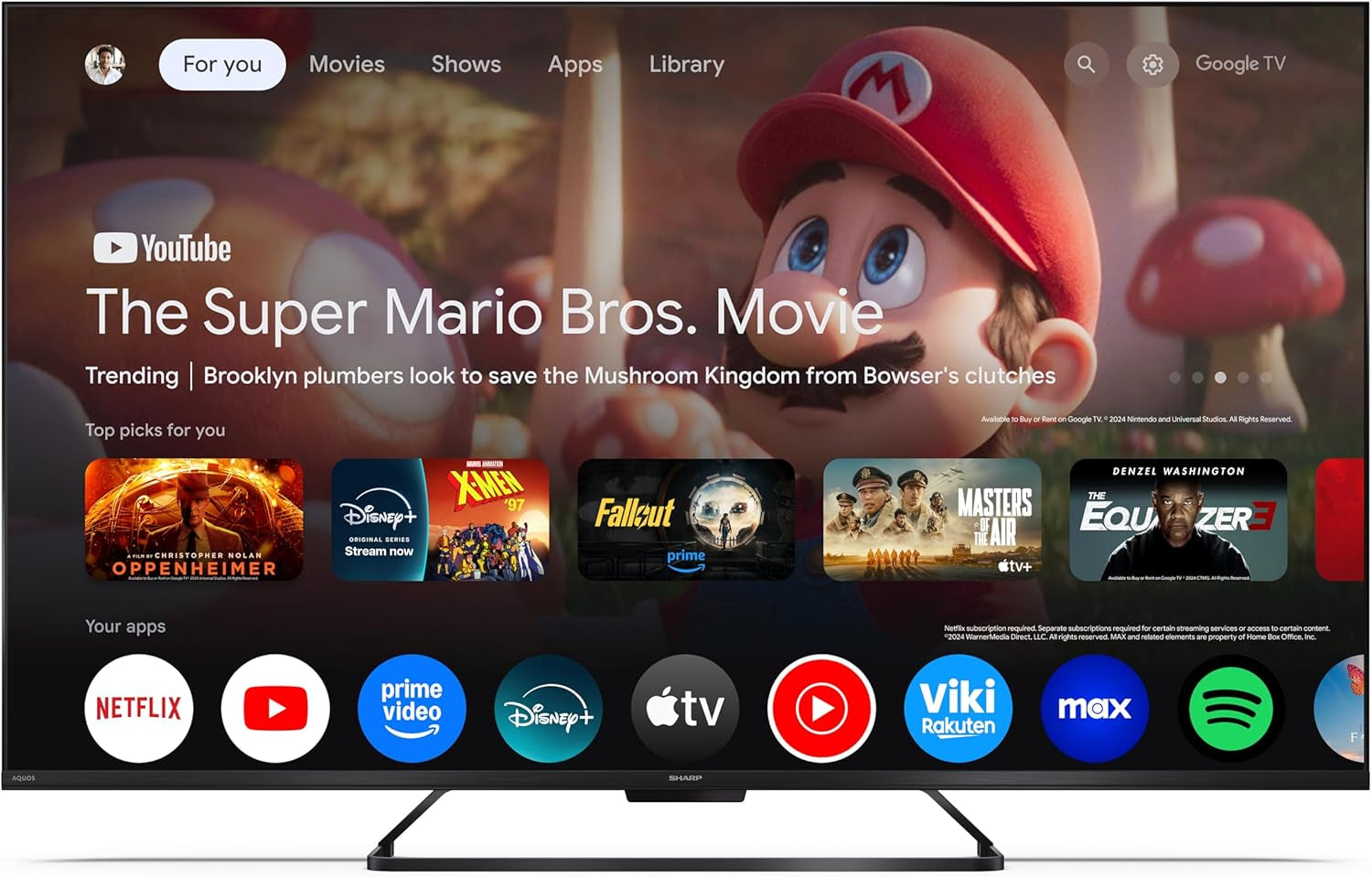 SHARP 55HR7365E – Google TV, 55" UHD, fără ramă, 144 Hz, QLED, HDR10, Dolby Vision HDR, Asistent Google cu microfon, Chromecast, Bluetooth, Dolby Atmos 2x12 W, HDMI 2.1 x4, USB x2, Culoare Negru