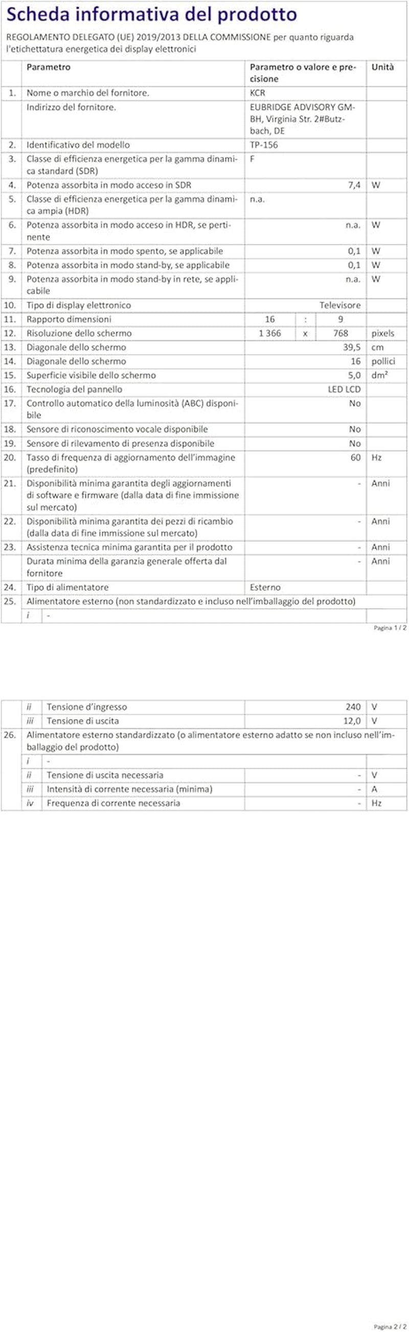 Televizor digital Freeview de 16 inci, tuner DVB-T2, intrare AV, HDMI/VGA, port USB, alimentare de la mașină (12 volți) sau de la rețea, telecomandă