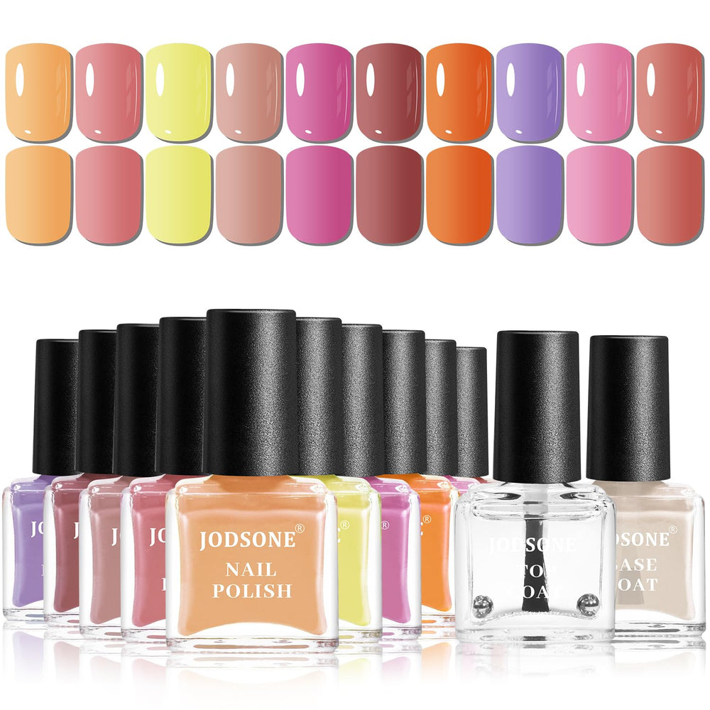 JODSONE Lot de 12 vernis à ongles 10 couleurs combinaison 2 couches de base et top coat Vernis à ongles à séchage rapide pour amateurs et débutants