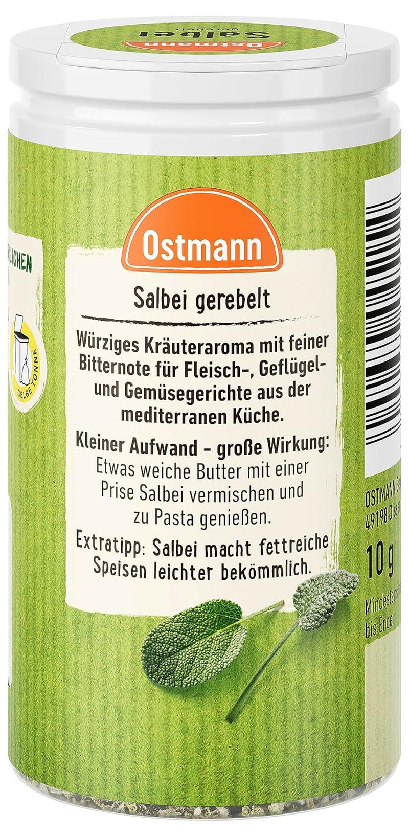 Ostmann Gewürze - Ceinture de sauge | Würziges Kräuteraroma für Fleisch- und Gemüsegerichte | 10 g dans la dose