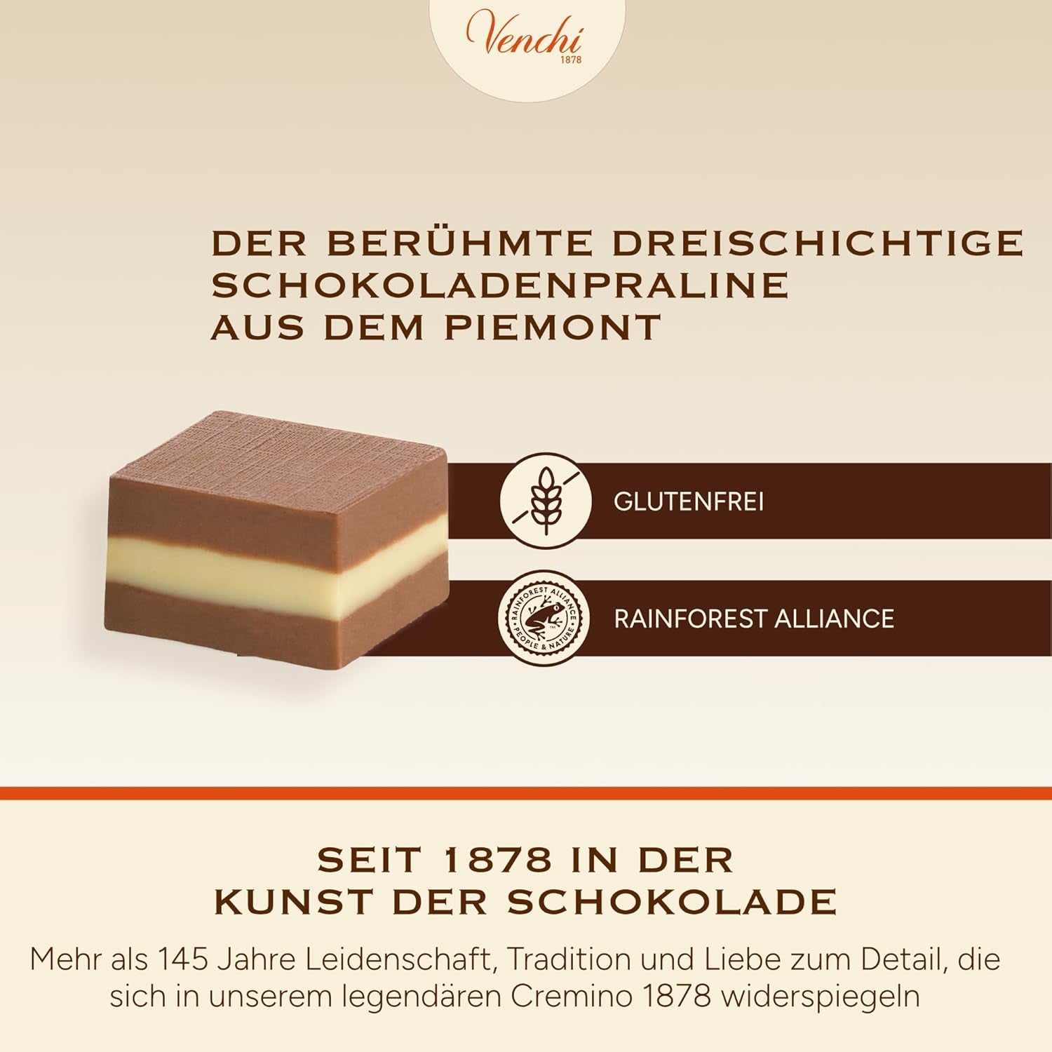 Venchi - Cremini 1878 - Chocolat trois couches au gianduja au lait et pâte d'amande, "Noisettes du Piémont IGP", 1 kg, sans gluten, sans colorants et sans conservateurs