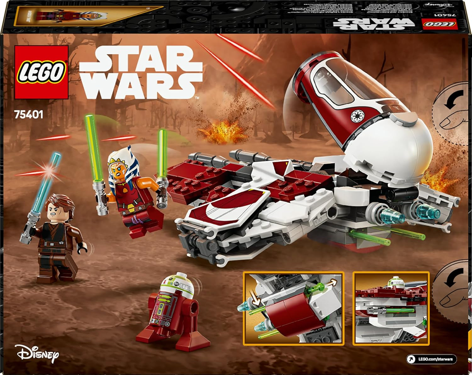 LEGO Star Wars 75401 Ahsokas Jedi Interceptor, modèle de modèle pour les fans de The Clone Wars, figurines Ahsoka Tano et Anakin Skywalker, avec lumière et R7-A7, pour jeunes et filles à partir de 8 ans