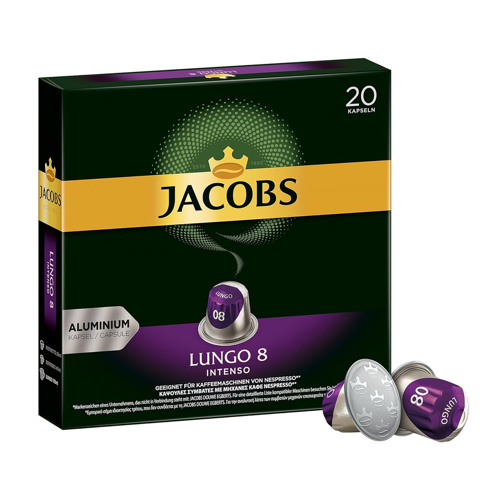 Jacobs Capsules de café Lungo Decaffeinato - Intensité 6, 10er Pack, 10 x 20 tasses & Capsules de café Lungo Intenso, Intensité 8 sur 12, 200 capsules compatibles Nespresso®*, 10 x 20 tasses