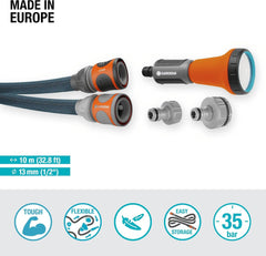 Gardena Liano Xtreme 1/2" 10 m Set : Tuyau d'arrosage textile extrêmement robuste pour robinetterie intérieure avec tuyau intérieur en PVC léger et résistant aux intempéries (18460-20)