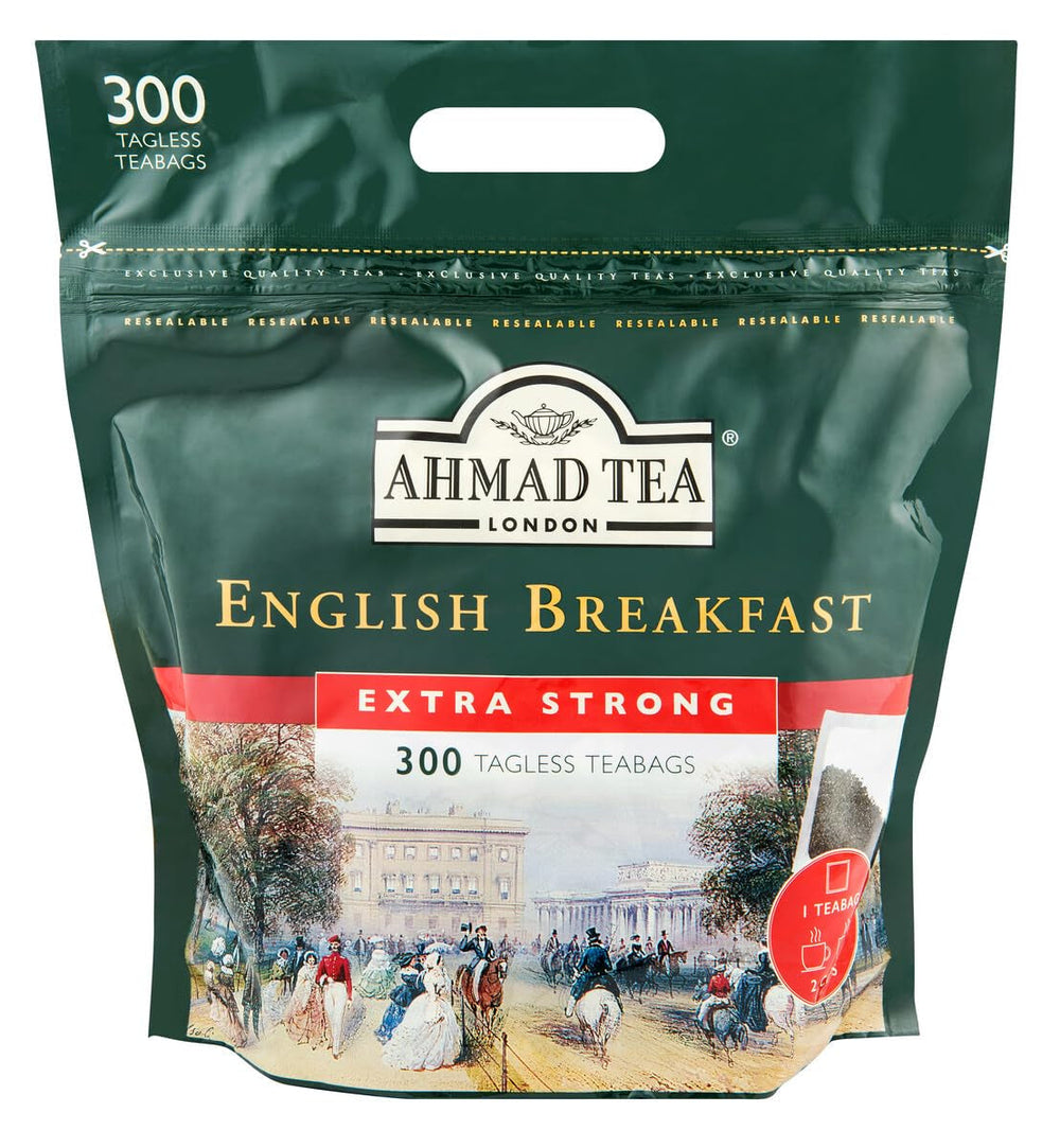 Ahmad Tea – Petit-déjeuner anglais – Thé noir pour petit-déjeuner – Thé Assam et Ceylan – Sachets de thé anglais sans bande avec 2 g de thé par portion – Grand paquet de 300 sachets de thé (lot de 2)