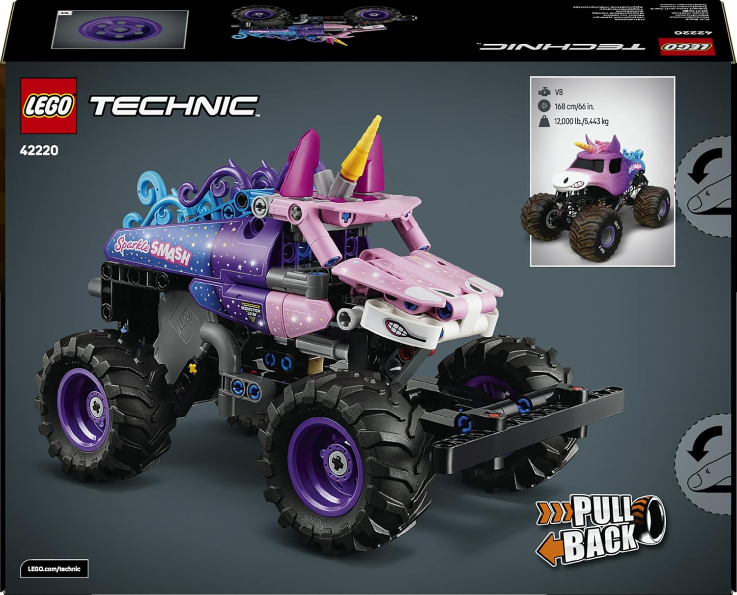 LEGO Technic Monster Jam Sparkle Smash avec moteur à moteur - Jeu de Monstertruck Technic Monstertruck & Einhorn Monster Truck - Créations à partir de 7 ans pour enfants, filles et jeunes - 42220