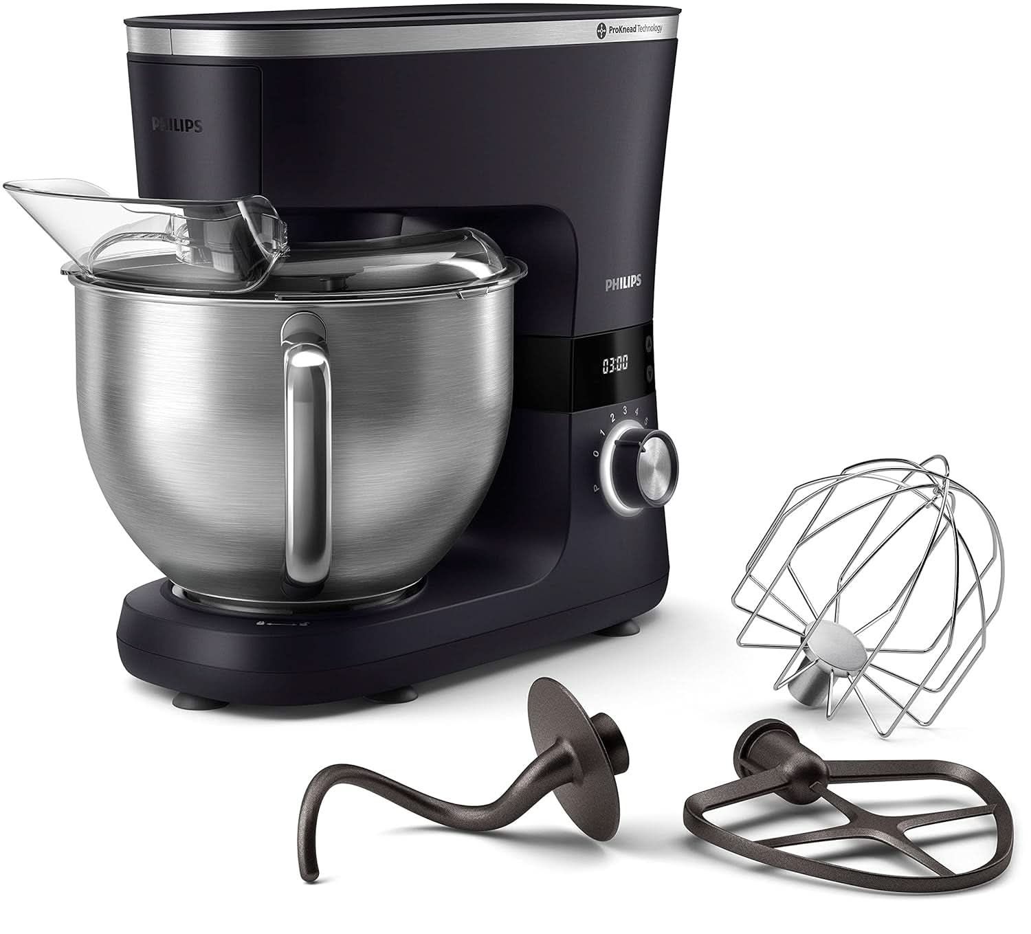 Philips 7000 Series Küchenmaschine - 5,5 Liter, 1000 Watt, 8 Geschwindigkeitsstufen, Proknead Technologie, Rezepte, LED Smart Timer, Knethaken, Schneebesen Und Rührbesen (HR7962/01) Mama si Copilul Naty Shop