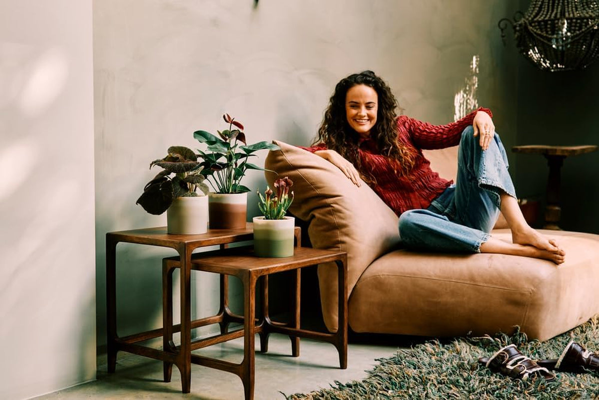 Pot rond elho Color Gradient 18cm - Pots de fleurs d'intérieur - Plastique 100% recyclé - Ø 18,2 x H 16,8 - Beige/Grès Beige