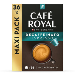 Café Royal Espresso Decaffeinato – Capsules de café compatibles Nespresso®, 100% Arabica, Intensité 6/12, Rainforest Alliance, décaféiné, 36 capsules