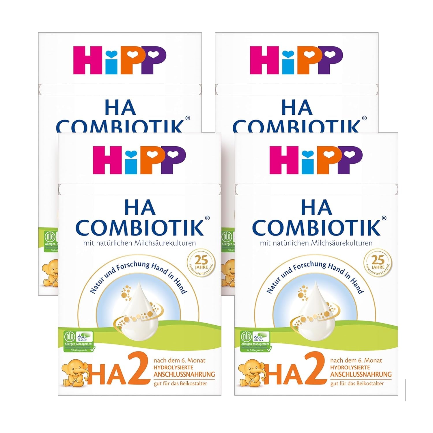 HiPP HA 2 Combiotik (4 x 600g) - Formule de suite après 6 mois, avec cultures naturelles d'acide lactique, fibres alimentaires précieuses (GOS), oméga-3, protéines hydrolysées pour un système immunitaire sensible