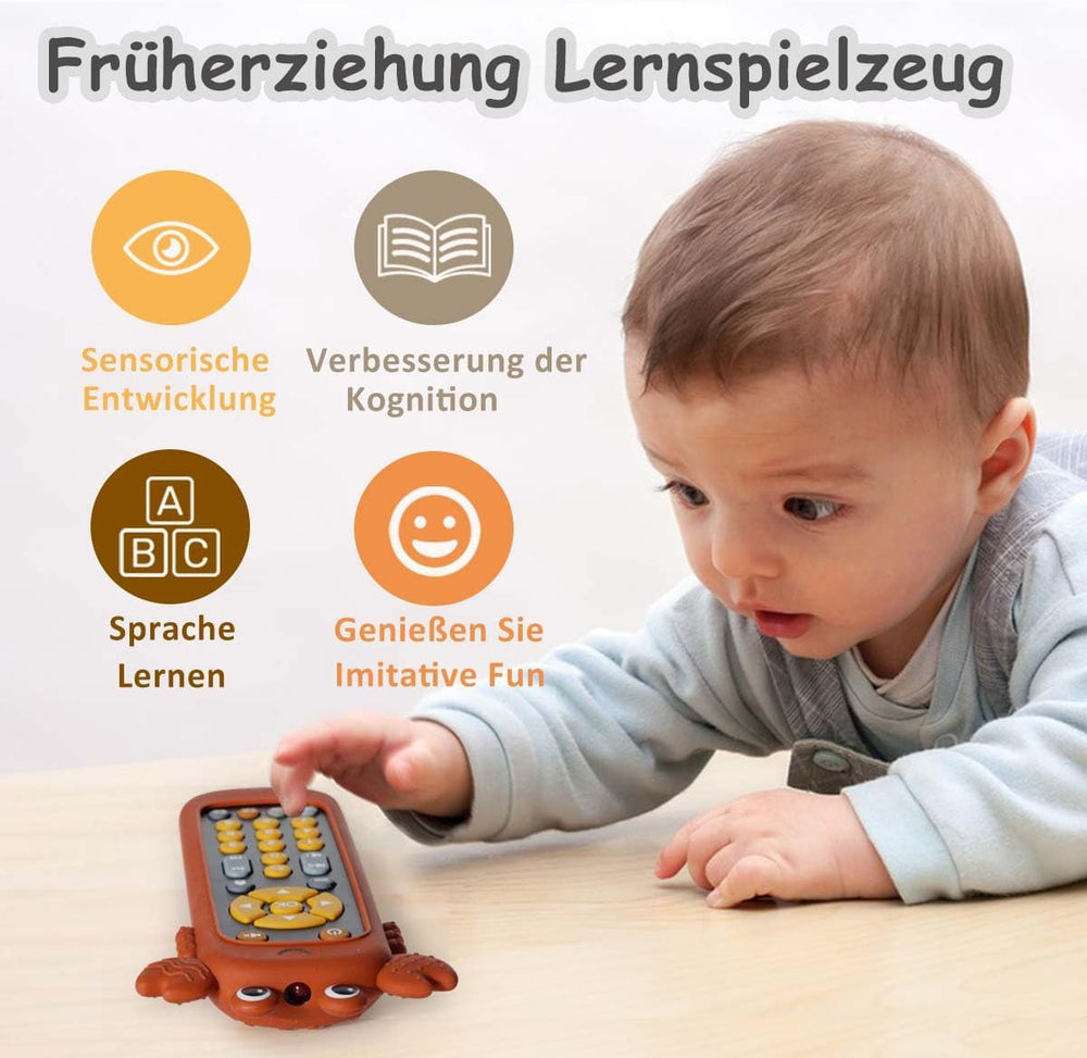 Jouet télécommandé pour bébé avec lumière et musique, anneau de dentition en silicone souple, joli tapis d'éveil, jeu musical télécommandé réaliste en 3 langues, jouet éducatif précoce à partir de 6 mois