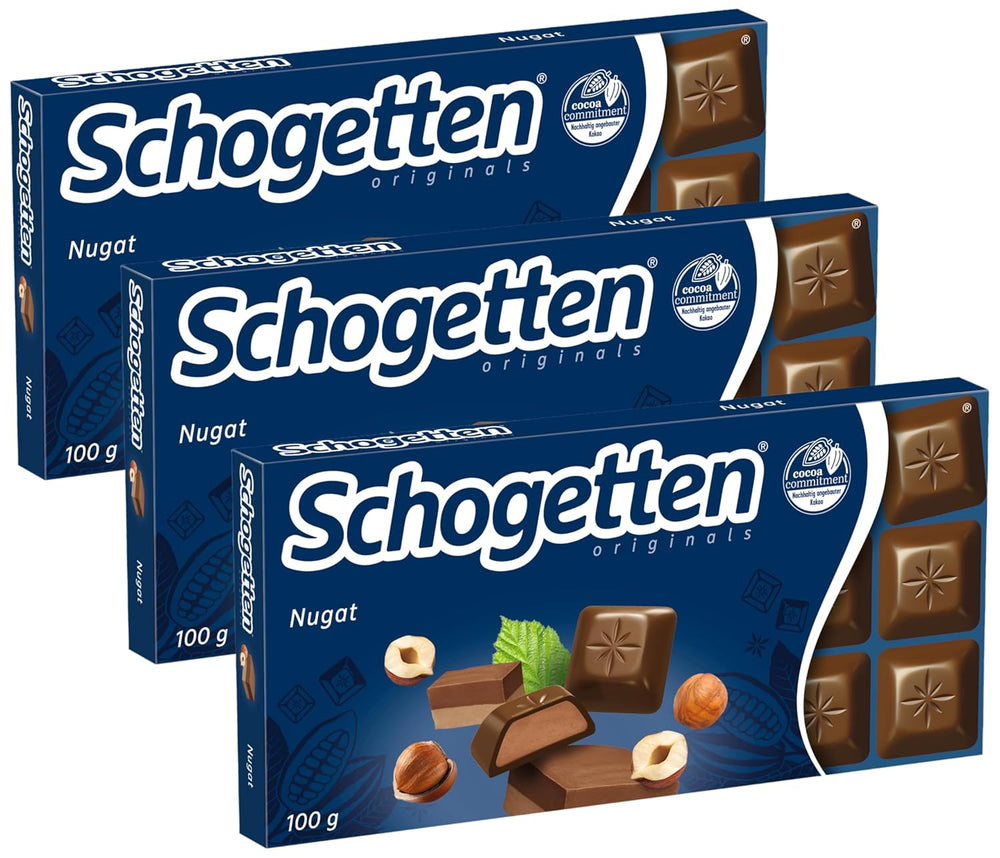Tablette de chocolat Schogetten Nougat 100g, portion individuelle. Un délice. Pièce par pièce.