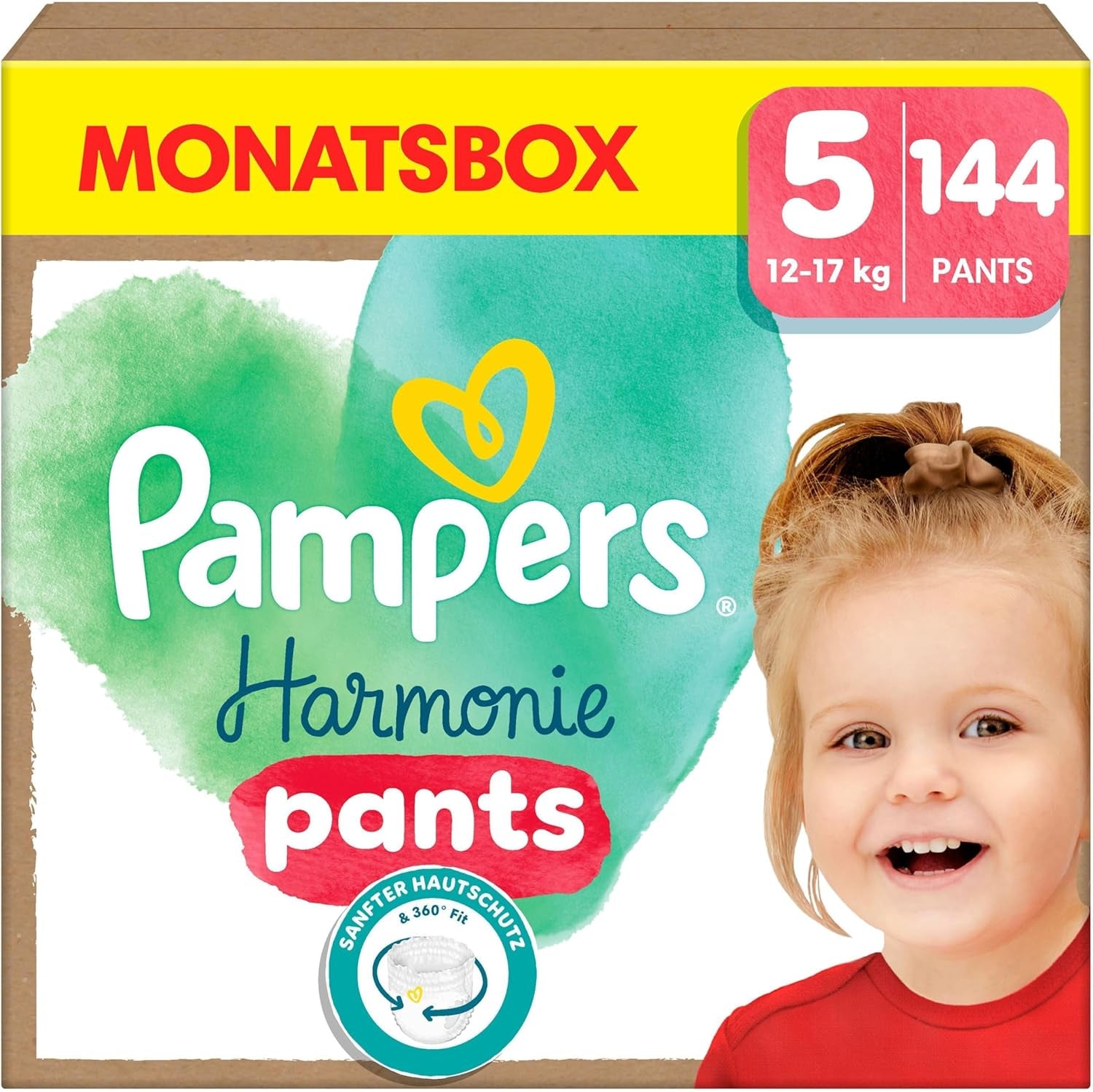 Couches Pampers Harmony Pants taille 5, 144 pièces, 12 kg-17 kg, protection douce de la peau et confort à 360°