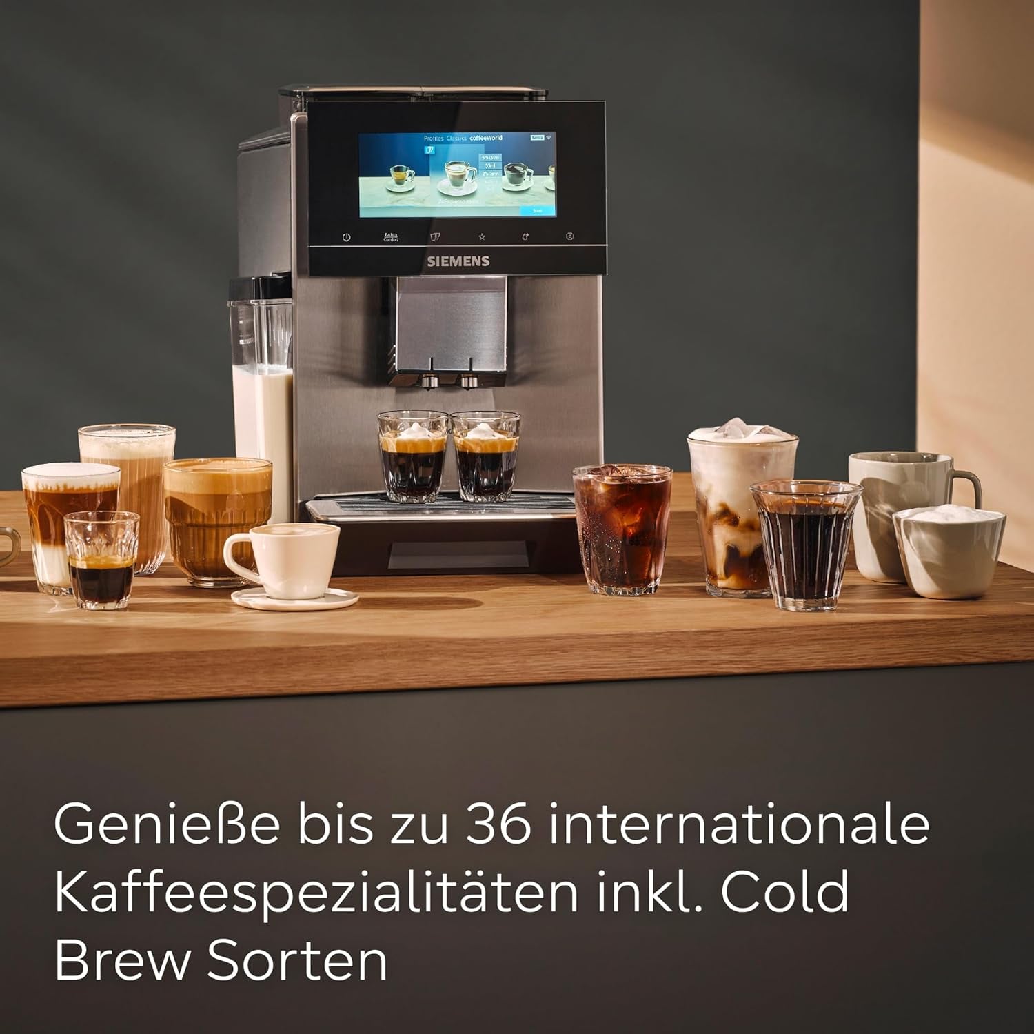 Machine à expresso automatique Siemens EQ900, grand écran couleur TFT, 2 réservoirs à grains, 36 boissons chaudes et froides, café froid, super silencieux, fonction deux tasses, contrôle par application, acier inoxydable, TQ907D03