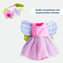 HABA Vêtements de poupée fée magique - Ensemble 2 pièces pour poupées de 18 mois et plus (30 cm) - Robe en tulle avec ailes, bandeau fleuri inclus - 1306243001