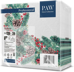 PAW - Serviettes Airlaid (40 x 40 cm) I 50 pièces I Parfaites pour Noël, l'hiver, les vacances I Décorations de table pour le réveillon de Noël I Serviettes en tissu Airlaid Branches d'hiver I Branches d'hiver