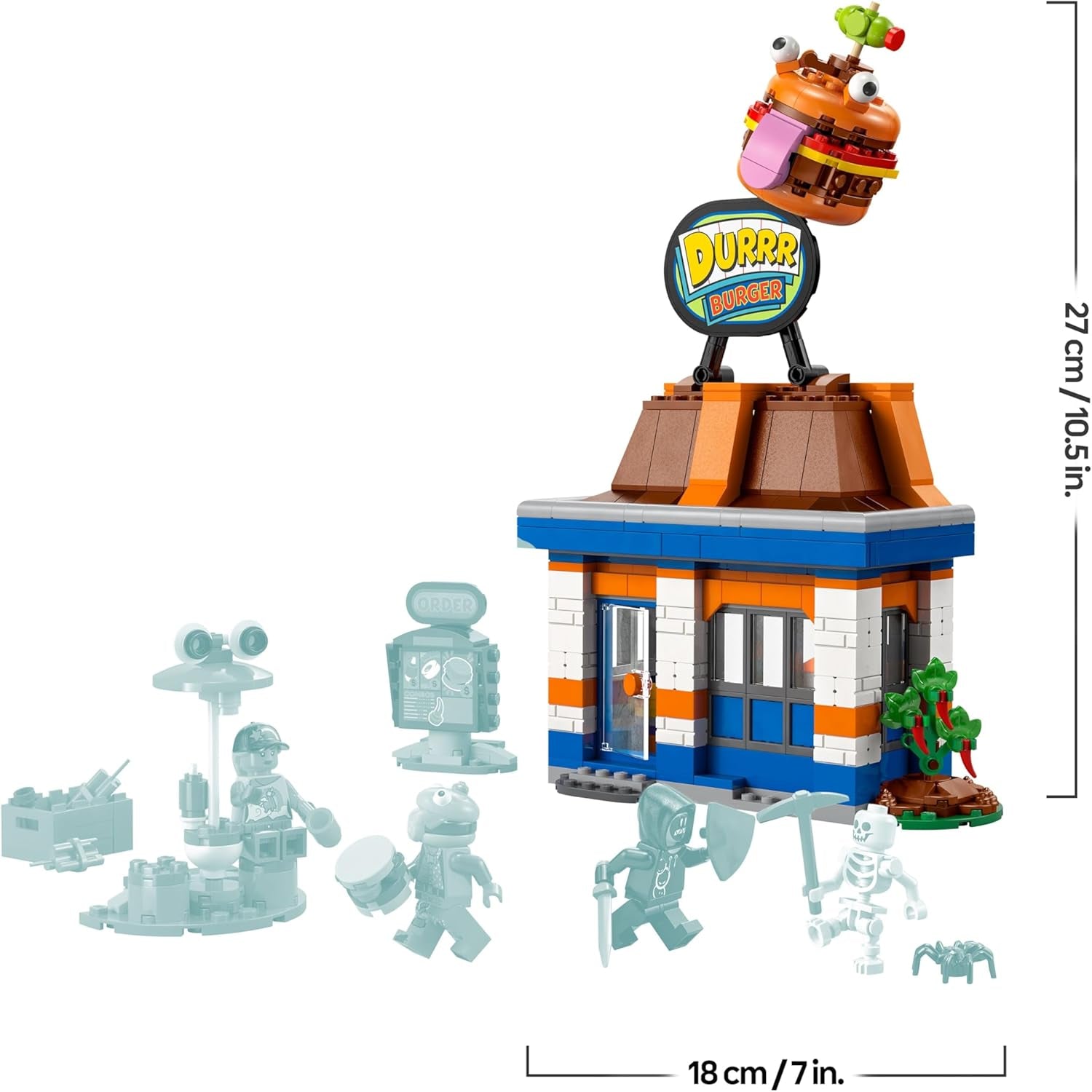 LEGO Fortnite Durrr Burger Restaurant - Jeu de jeu avec Strandbomber, Beefboss, Schmierfink et EIN Skelett Minifiguren - Ensemble de jeu de jeu pour jeunes et filles à partir de 10 ans - 77076