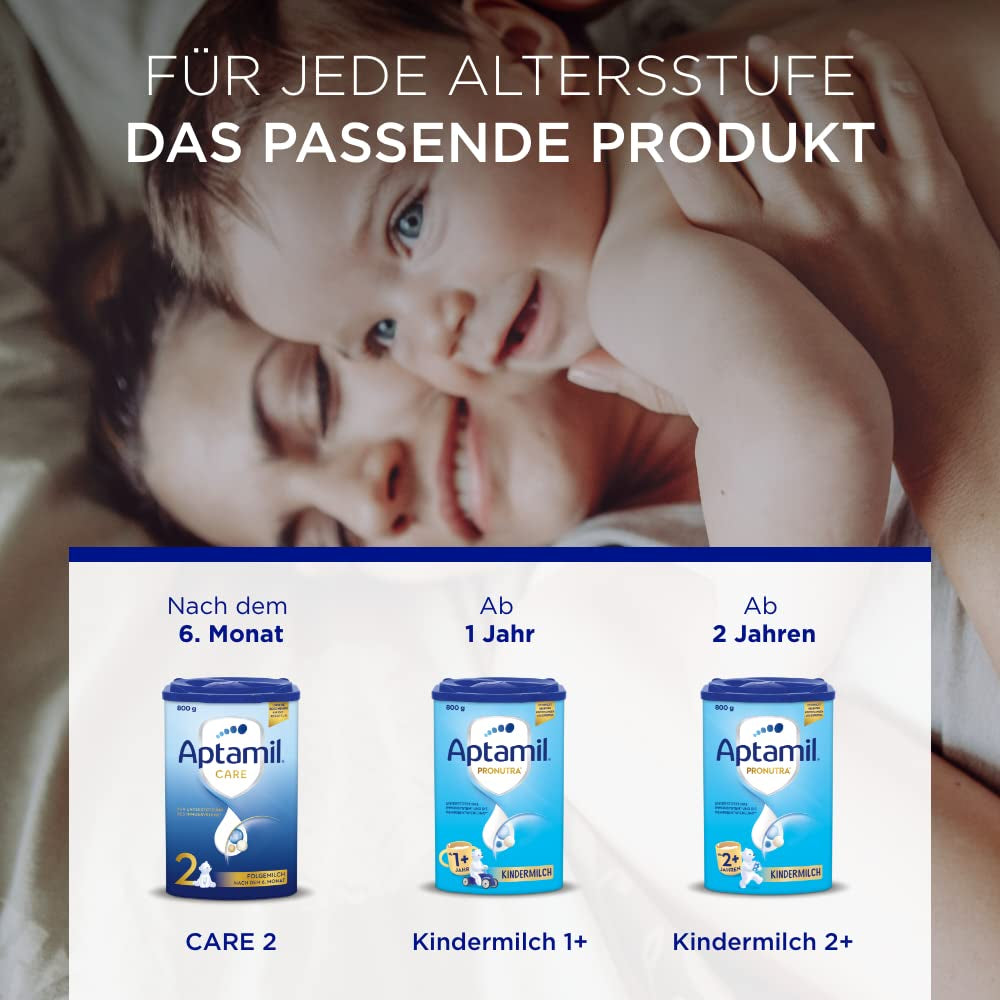 Aptamil Care 2 - Lait de suite après 6 mois, avec Oméga 3 et 6, DHA et ARA, sans huile de palme, nourriture pour bébé, lait en poudre, 1 x 800 g (paquet de 6)