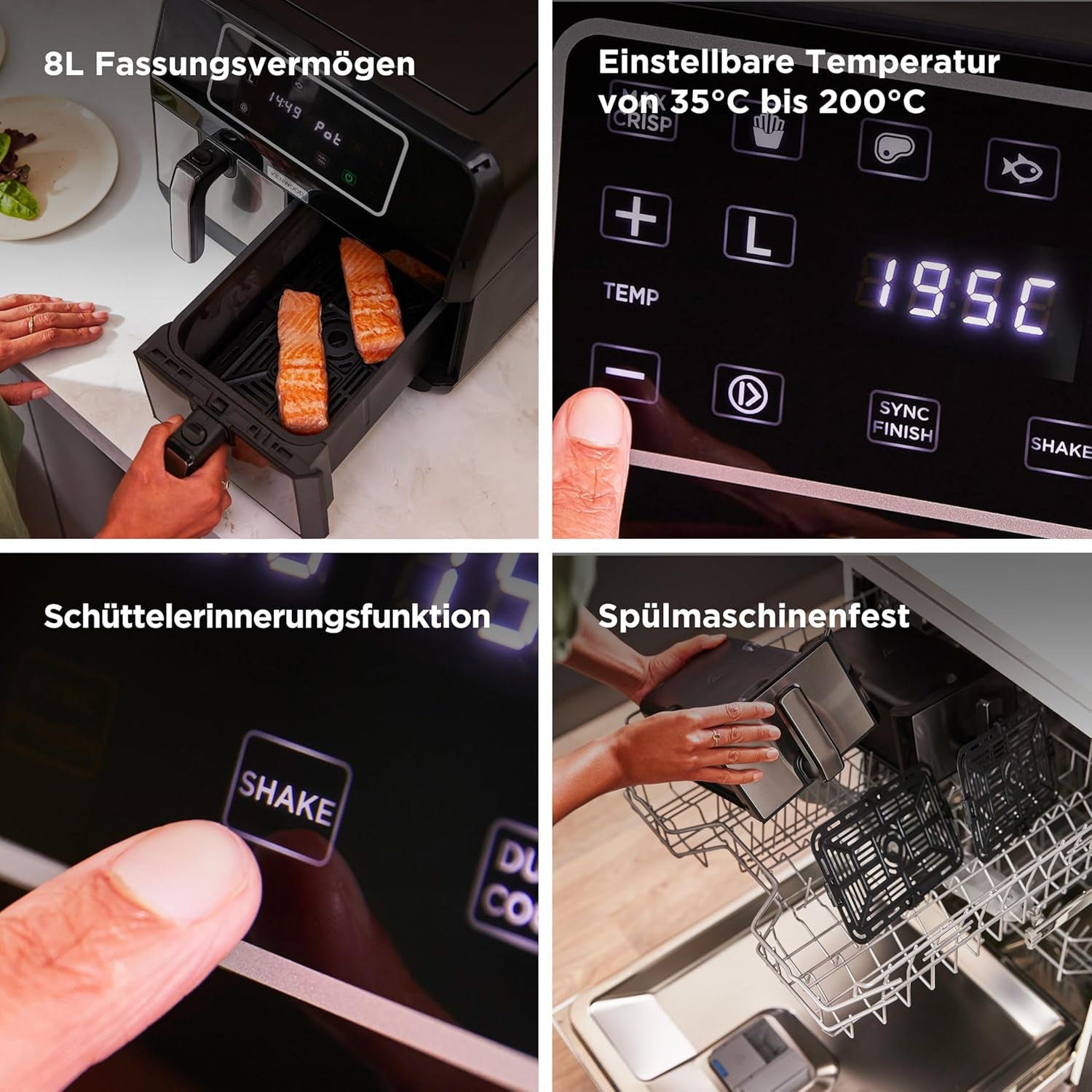 Kenwood Khealthy Twin Airfryer, 8L (2X4L), double chambre, 8 programmes, fonction Dual Cook & Sync Finish, écran tactile Électroménagers Naty Shop