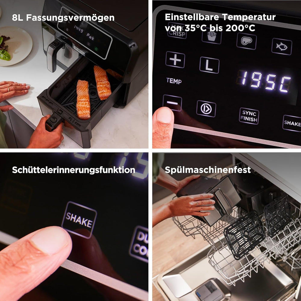 Kenwood Khealthy Twin Airfryer, 8L (2X4L), double chambre, 8 programmes, fonction Dual Cook & Sync Finish, écran tactile Électroménagers Naty Shop