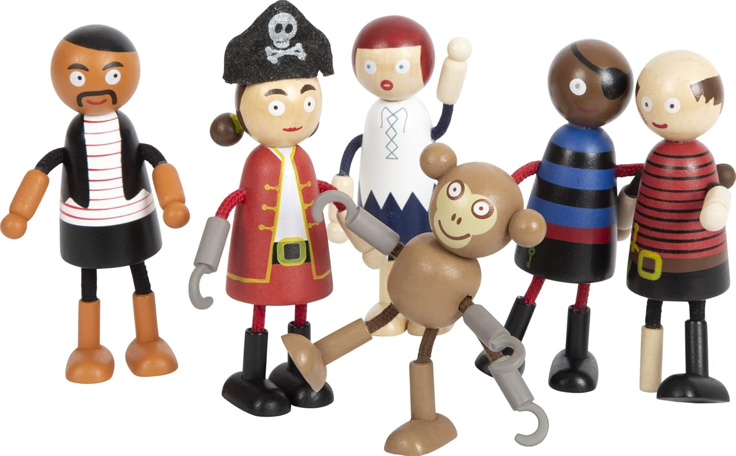 small foot Biegepuppen Piraten Figuren aus Holz, 5 Piraten und 1 Affe, detailreich und flexibel, ab 3 Jahren, 12412