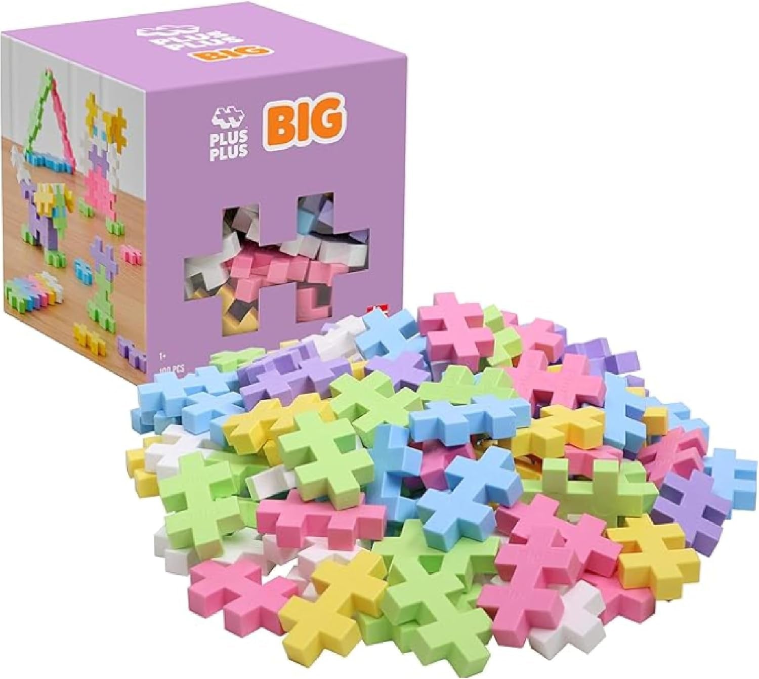Plus-Plus 9603210 Geniales Konstruktionsspielzeug, Open Play Big Basic Mix, Bausteine-Set, 100 pièces, Mehrfarbig, Mehrfarbig