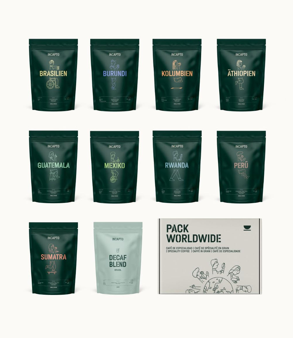 Sélection de grains de café Incapto dans le monde entier | Sélection de 10 origines du monde | Café de spécialité | 100% Arabica | Idéal comme coffret cadeau café | Pour les amateurs de café | 10 paquets x 100g