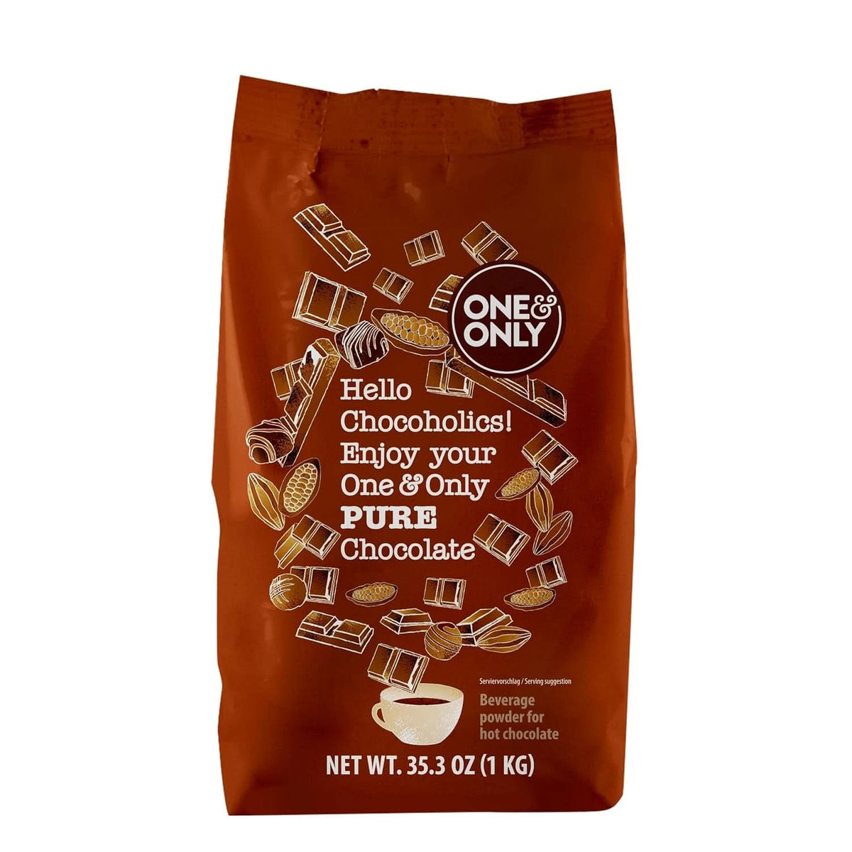 One&Only Chocolate Powder Pure 1 Kg - Chocolat en poudre de haute qualité pour un chocolat à boire haut de gamme avec 32% de cacao Cacao et Chocolat Chaud Naty Shop