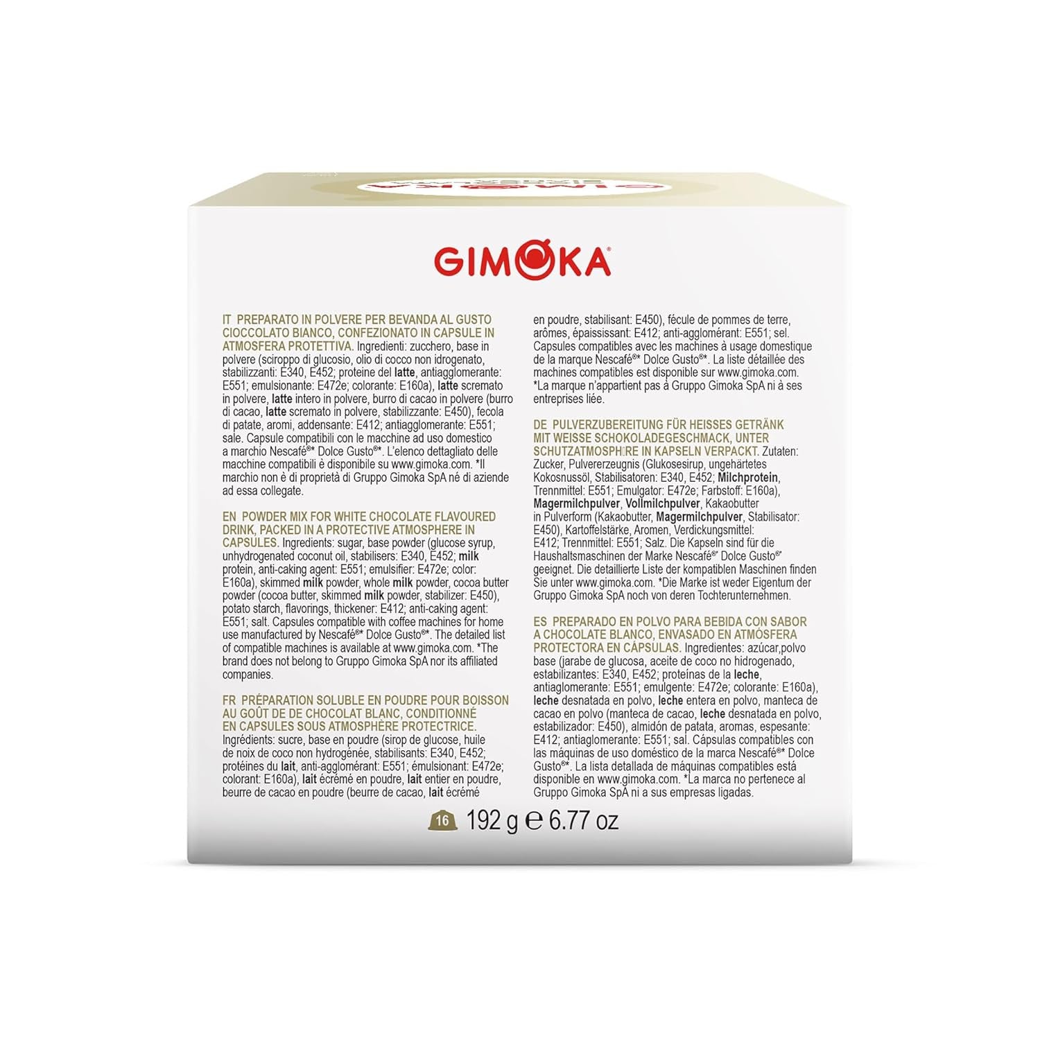 Gimoka Kaffeekapseln, Gesmack WEISSE CHOKOLADE - 48 Kapseln Compatible with Kaffeemaschinen der Marke Nescafè* Dolce Gusto*, 48 Stück (3 x 16 Getränke), Hergestellt in Italien