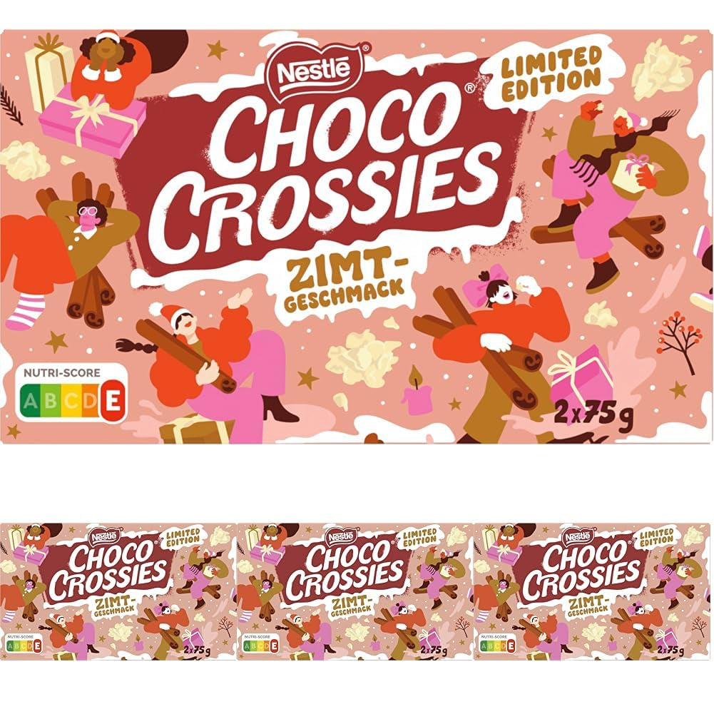 Nestlé Flocons croquants légers à la cannelle et amandes croquantes recouvertes d'un glaçage blanc fondant et d'une saveur de cannelle, paquet de 4 (2 x 75 g chacun)