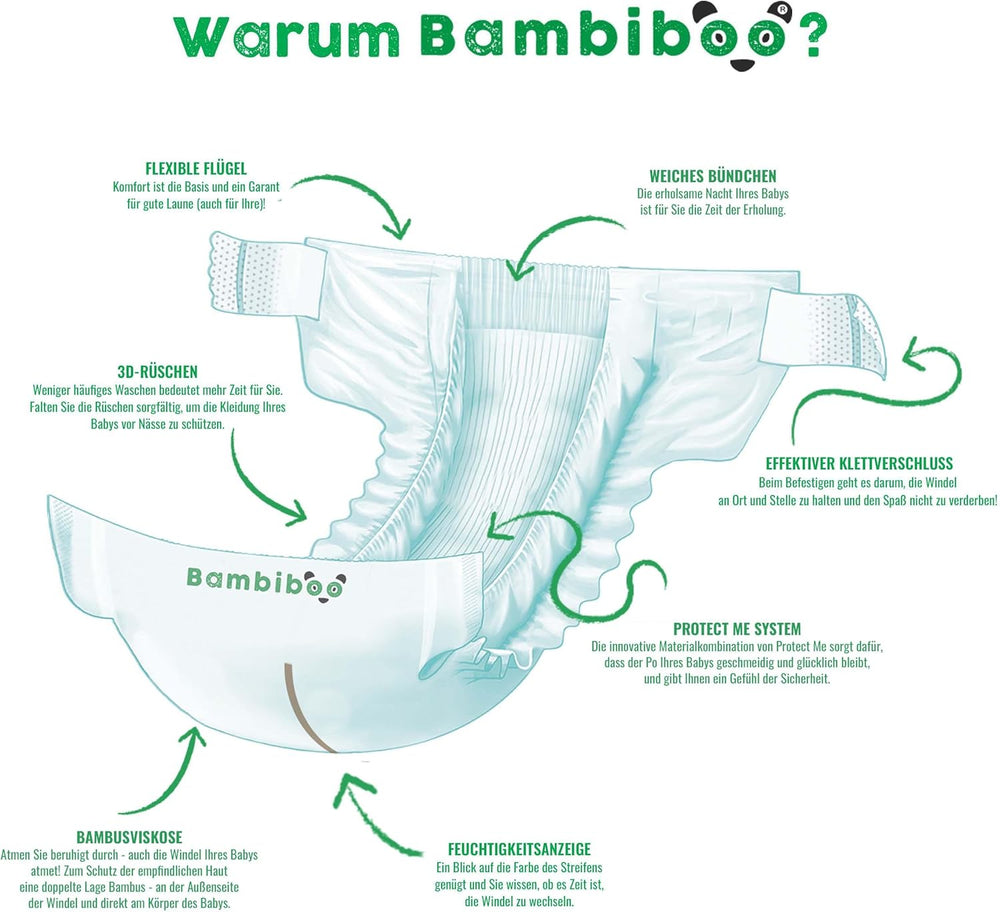 Bambiboo Mini couches jetables respectueuses de la peau avec ouverture ombilicale en fibre de bambou douce - Couches pour nouveau-nés - Couches jetables pour nouveau-nés - Protection de la peau - Taille 2, 25 pcs