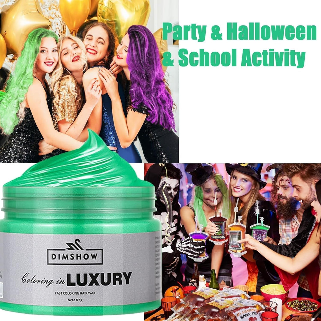 Ceară de păr temporară verde, spray de păr verde nebun temporar, noroi semipermanent lavabil, culoare de păr o singură dată, noroi de pastă de păr de styling instant, culoare naturală pentru păr pentru petreceri, activități și Halloween Vopsea pentru par Naty Shop