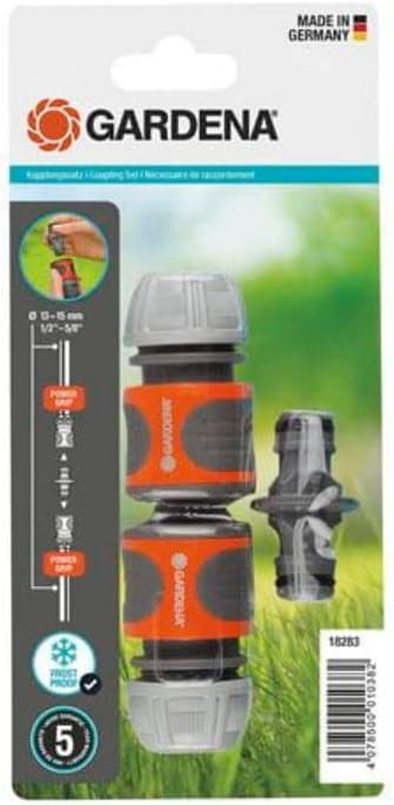 Kit de raccords Gardena : raccord de tuyau pour rallonge de 13 mm (1/2") et 15 mm (5/8"), même sous haute pression d'eau, montage facile (18283-20)