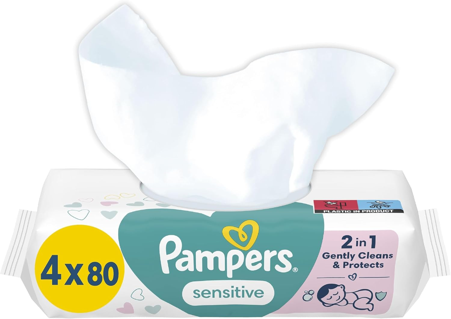 Lingettes Pampers Sensitive pour bébé, paquet de 15 de 80 lingettes, 1200 lingettes pour bébé, nettoyage doux 2 en 1 et protection de la peau