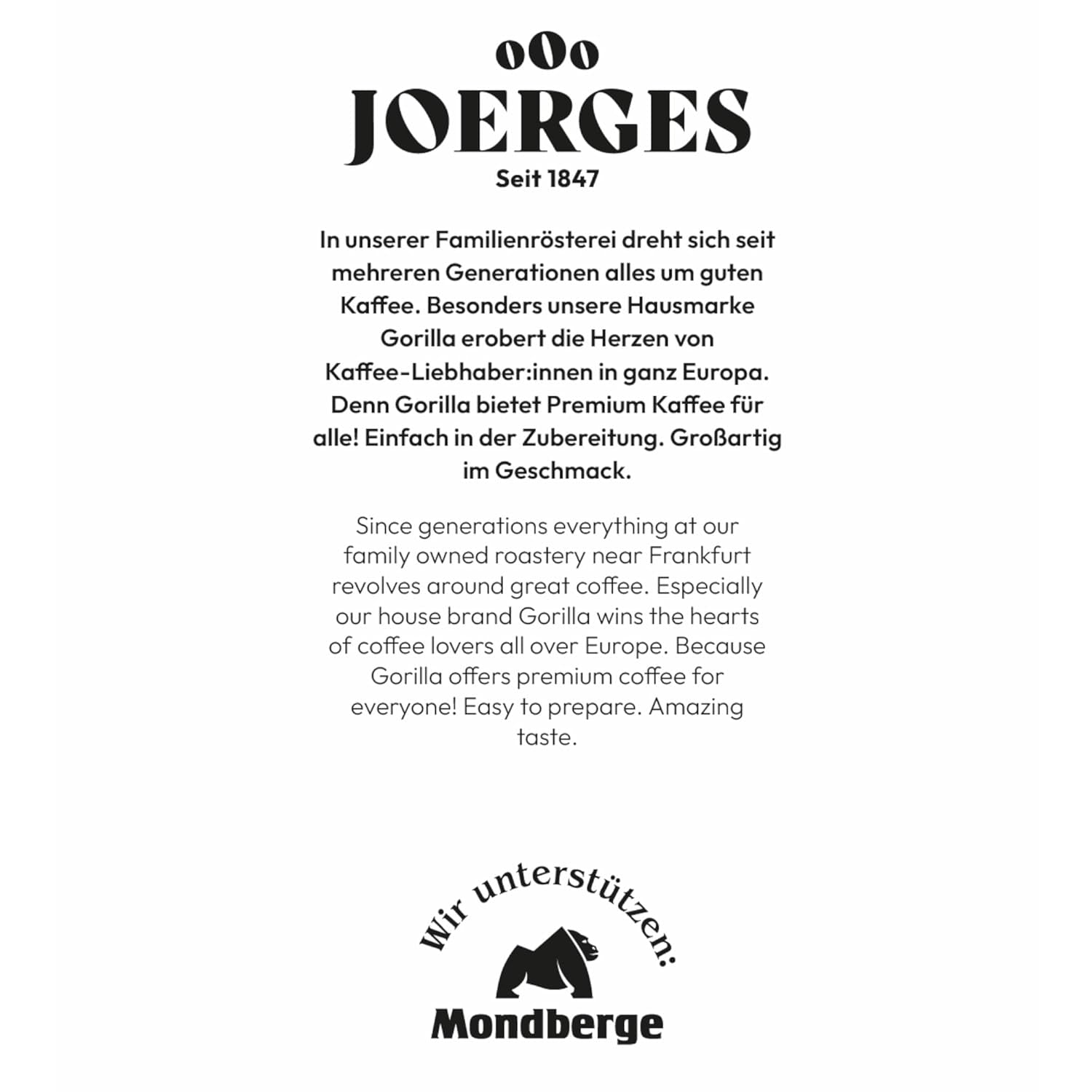 Grains de café Gorilla Espresso Bar Crema - 12 paquets de 1000 g chacun