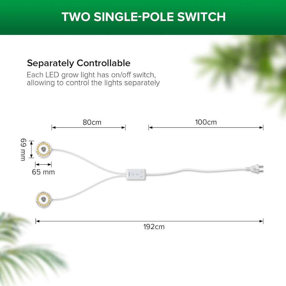SANSI Lampe de culture LED pour plantes d'intérieur, 2 têtes, spectre complet, 10 W (équivalent 150 W), minuterie de 4/8/12 heures, lampe hydroponique suspendue pour serre de plantes d'intérieur