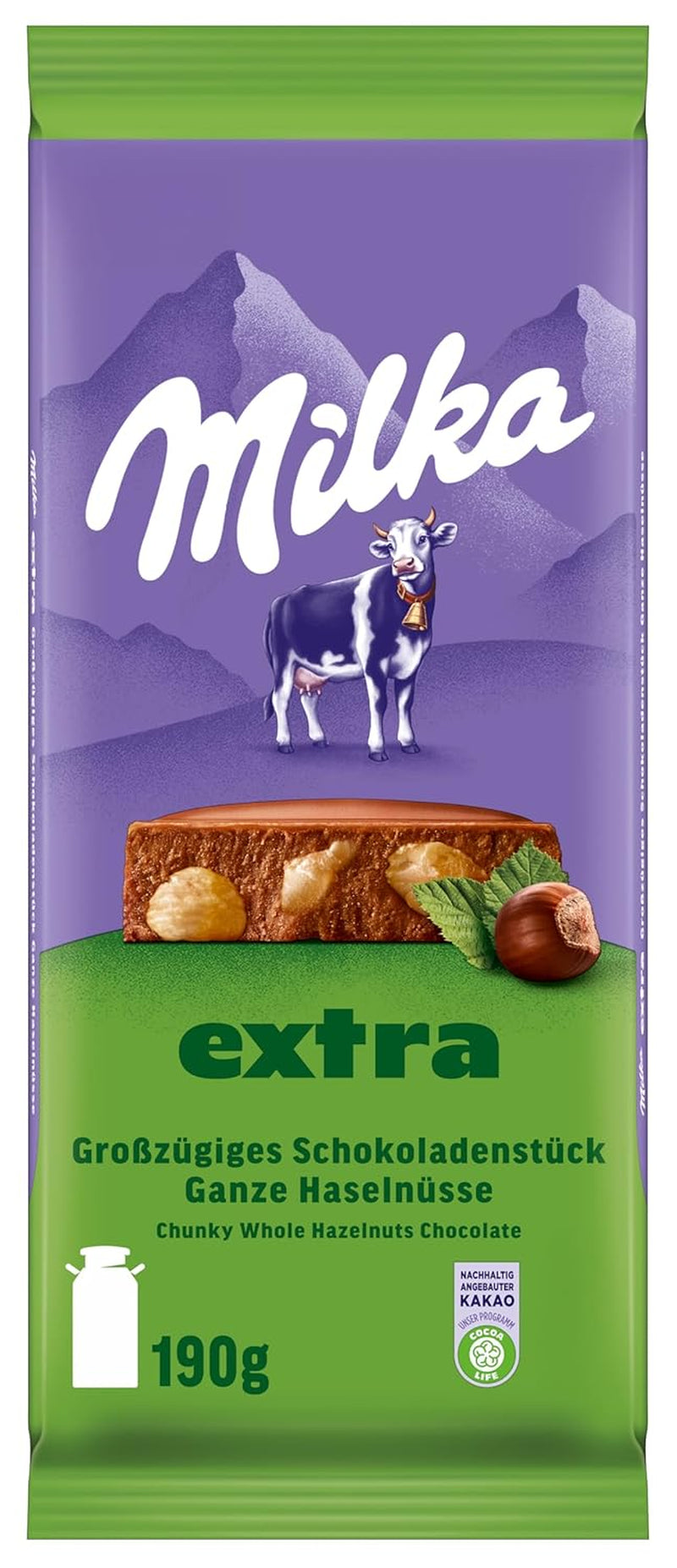 Noisettes entières au chocolat Milka Extra - Chocolat au lait alpin aux noisettes entières croquantes - 12 x 190g